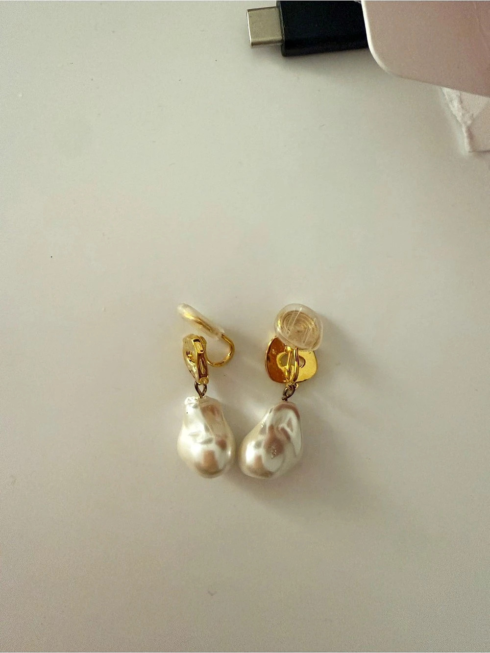 Gold & White Pearl Drop Earrings Like New